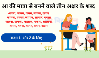 आ ‘ा’ की मात्रा वाले तीन अक्षर के शब्द